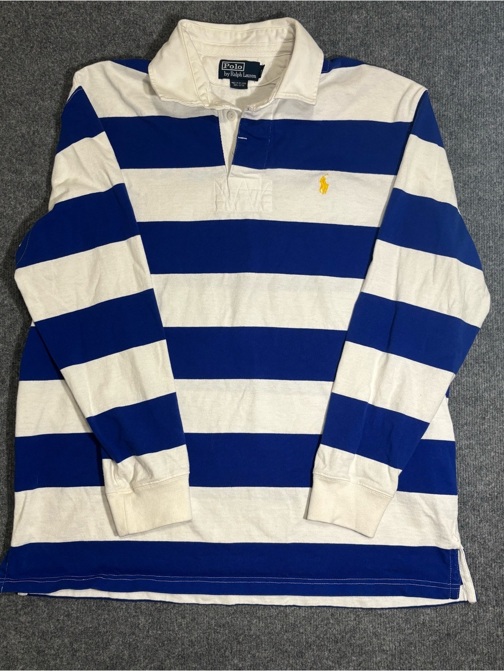 Vintage Polo by Ralph Lauren Royal Blue & White Striped Rugby Shirt - Size Large